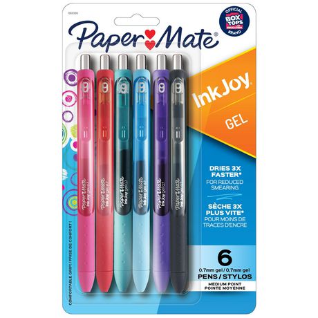Assorties de stylos à encre gel InkJoyMD de Paper MateMD pointe moyenne en  paquet de 6