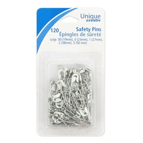 Unique Creativ Safety Pins in Assorted Sizes, 120 pieces