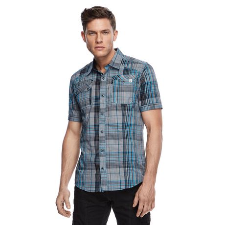 Dark Black Men's Short-Sleeve Plaid Shirt | Walmart Canada