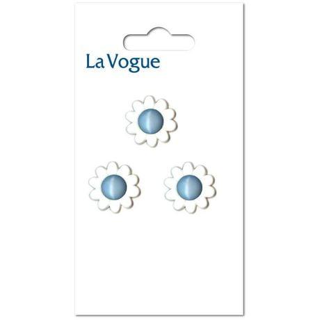 Bouton à tige La Vogue à fleur bleu léger et jaune 15 mm, 3 unités
