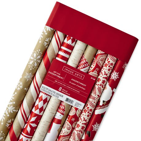 Image Arts 30" Kraft Christmas Wrapping Paper Rolls, Pack of 8