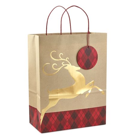 Image Arts Gold Deer on Kraft Paper Large Christmas Gift Bag, 13 ...