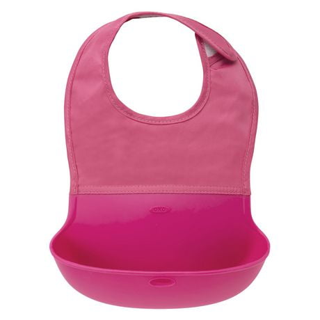 OXO Tot - Roll-Up Bib Set - Soft Silicone and Fabric Bib for Baby and Toddler From 6 Months and Up - Pink