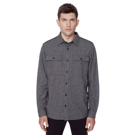 Dark Black Men's Long-Sleeve Button-Down Shirt with Pockets - Walmart.ca