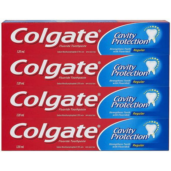 Colgate Cavity Protection Fluoride Toothpaste, Regular, 4 x 120 mL