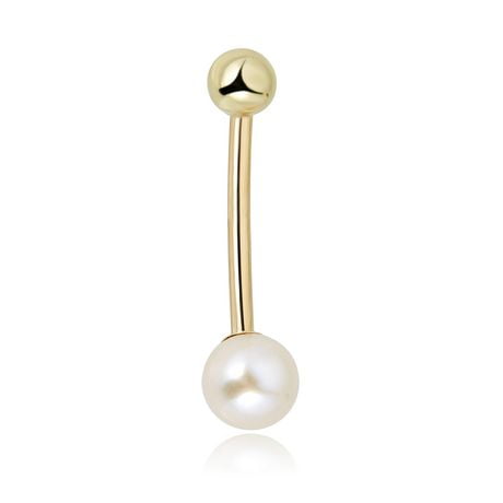 Quintessential 10kt gold 6Mm Fw Pearl, 4.5Mm Screw Bead Belly Bar, 24Mm Long