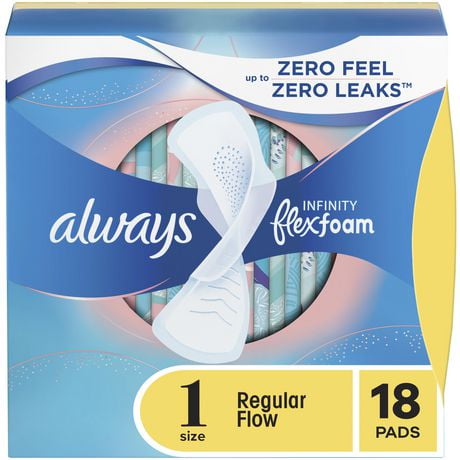 Always Infinity Feminine Pads for Women with Wings, Size 1 Regular, Unscented, 18CT