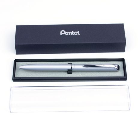 Pentel EnerGel Liquid Gel Rollerball Pen, Silver Metal Barrel, Black Ink, 0.7mm, 1 Each Includes Gift Box