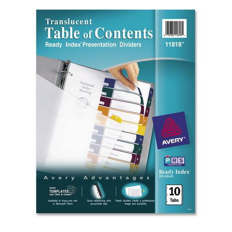 Avery Ready Index Translucent Table Of Content Dividers | Walmart Canada