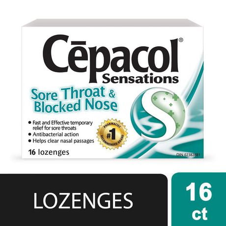 CépacolMD Sensations Mal de Gorge et Nez Bouché, 16 pastilles contre le mal de gorge 16 cts