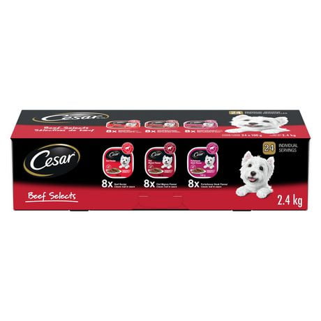 Cesar Adult Classic Loaf In Sauce Beef Selects Variety Pack Soft Wet Dog Food, 24x100g
