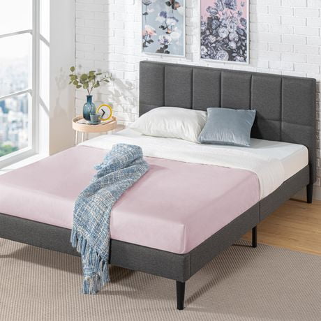 Zinus Lottie Upholstered Platform Bed Frame with Headboard, Dark Grey