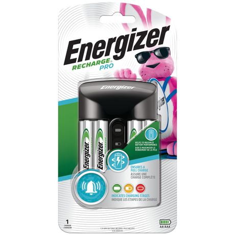Energizer Recharge Pro Charger for NiMH Rechargeable AA and AAA Batteries, Includes 4 AA batteries