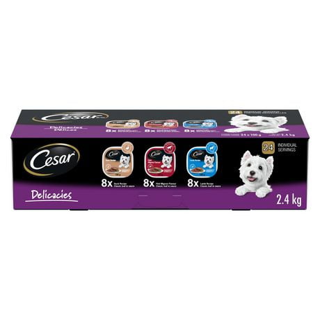 Cesar Adult Classic Loaf In Sauce Delicacies Variety Pack Soft Wet Dog Food, 24x100g