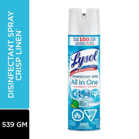 Lysol Disinfectant Spray, Crisp Linen, Disinfect and Eliminate Odours on Hard Surfaces & Fabrics, 539 g