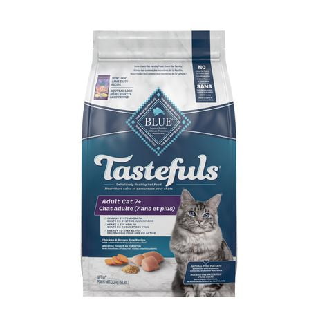 BLUE Tastefuls Chicken & Brown Rice Adult Cat 7+ Natural Dry Cat Food ...