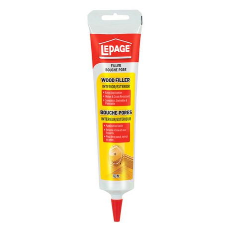LePage Interior/Exterior Wood Filler 162ml, LePage Interior/Exterior Wood Filler is a synthetic latex wood filler designed for repairing cracks, holes, and surface imperfections.