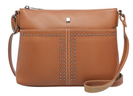 David Jones Top Zip Studded Crossbody Bag, Cognac | Walmart Canada