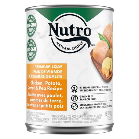 Nourriture humide pour chiens adultes NUTRO Pain de viande de première qualité Poulet, pommes de terre, carottes et petits pois 355g