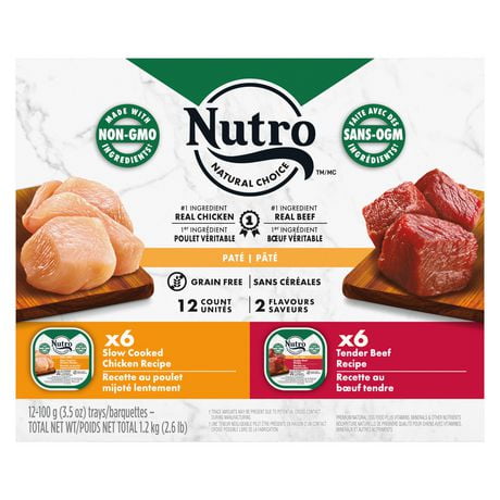 Nutro Natural Choice Adult Wet Dog Food Grain Free Slow Cooked Chicken Paté & Tender Beef Recipe, 12x100g