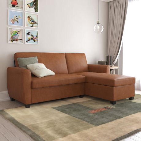 Noah Sectional Sofa Bed With Storage, Dhp Noah Sectional Sofa Bed With Storage Twin Camel Faux Leather