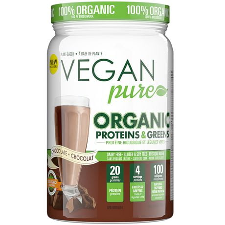 Frappé protéines et verts biologiques Pure de Vegan à saveur de chocolat 446g