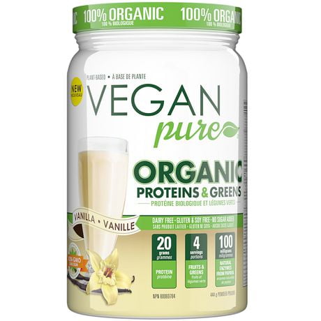 Boisson nutritionnelle tout-en-un Vegan Pure en poudre aux protéines biologiques et légumes verts à saveur de vanille 444g