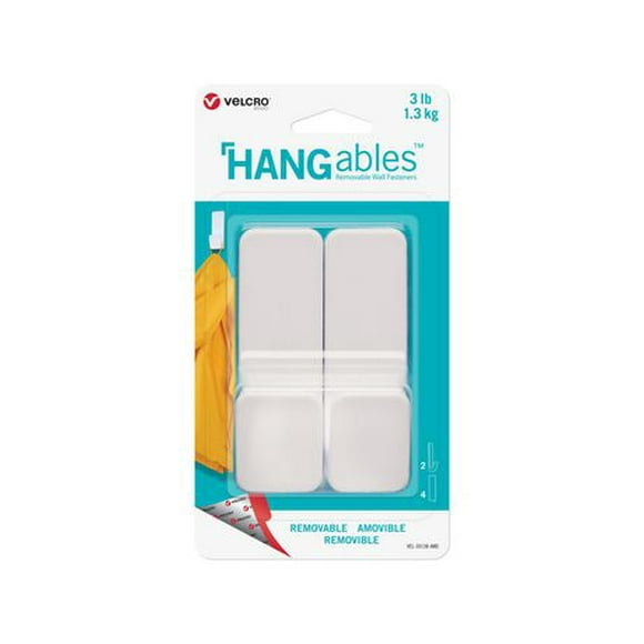 Velcro Brand HANGables Removable Medium Hook 3lbs. white. 2 ct., VELCRO® Hangables® work on most smooth surfaces.