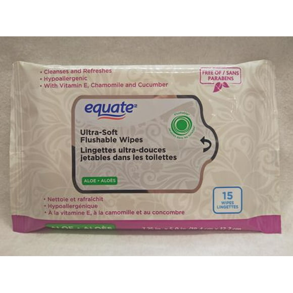 EQUATE FLUSHABLE WIPES-15CT, 15 wipes