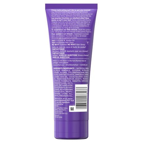 Aussie Miracle Curls Frizz Taming Curl Cream with Coconut & Jojoba ...