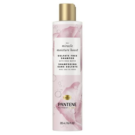 Shampooing hydratation amplifiée miracle Pantene Nutrient Blends avec eau de rose pour les cheveux secs, sans sulfate 285 ml