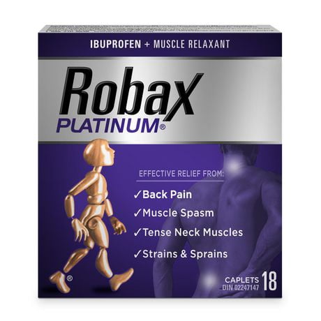 Robax Platinum (18 Count), Pain Reliever (Ibuprofen), Muscle Relaxant (Methocarbamol), Pain Reliever and Muscle Relaxant
