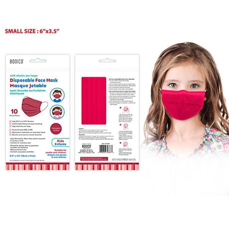 10 Masques jetables pour enfants  – à 4 plis, rouge 10 pièces, 13,97cm x 8,51cm, rouge