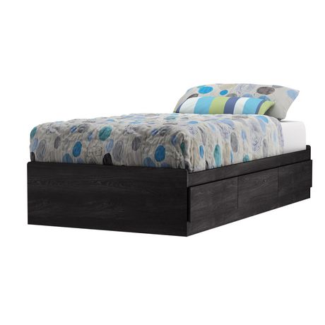 South S Fynn Twin Storage Mates Bed, Litchi Twin Mates Bed With Storage