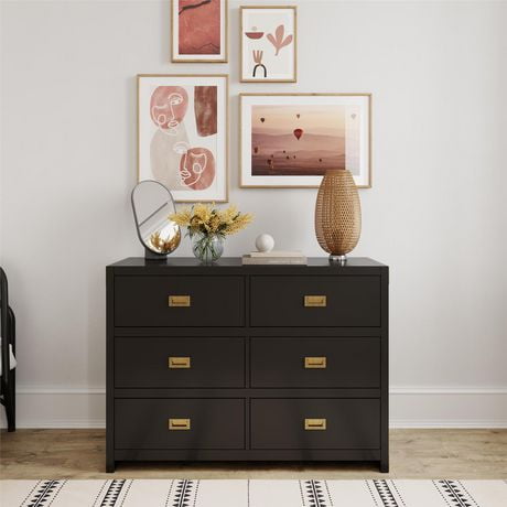 Baby Relax Miles 6-Drawer Dresser, Nursery Furniture, Black Wood