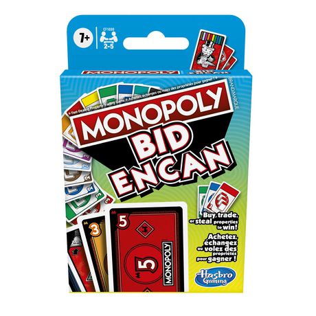 Monopoly Bid Game, Quick-Playing Card Game For 4 Players, Game For Families And Kids Ages 7 And Up Multi