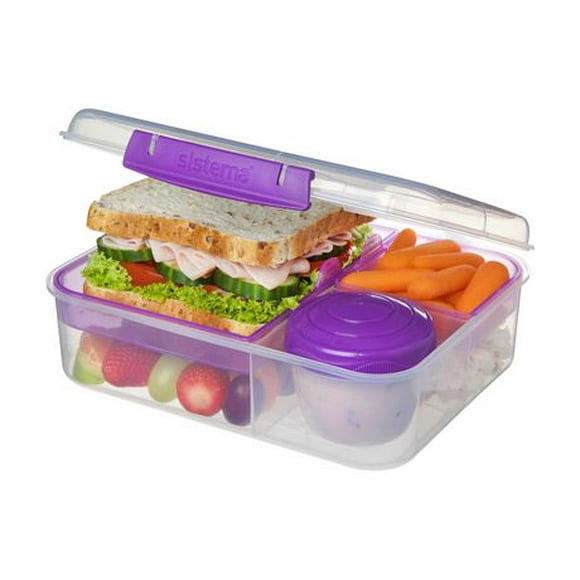 Sistema To Go Collection Bento Box and Food Storage Container, 6.9 Cup, Clear, Assorted Color Klips, 1.65L, Colours may vary.