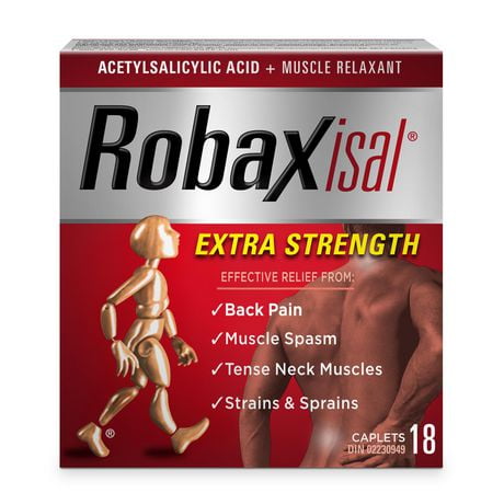Robaxisal Extra Strength (18 Count), Pain Reliever (Acetylsalicylic acid), Muscle Relaxant (Methocarbamol), Pain Reliever & muscle relaxant
