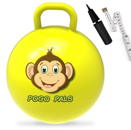 Air Pump Included Monkey Yellow, Medium Balance Ball for Kids Ages 6 and up Flybar My First Pogo Pals Hopper Ball for Kids Bouncy Ball with Handle 