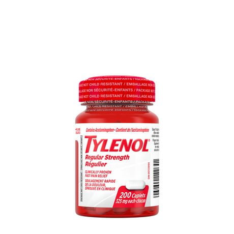 Tylenol Regular Strength Pain Relief Acetaminophen 325mg Caplets, 200 Caplets