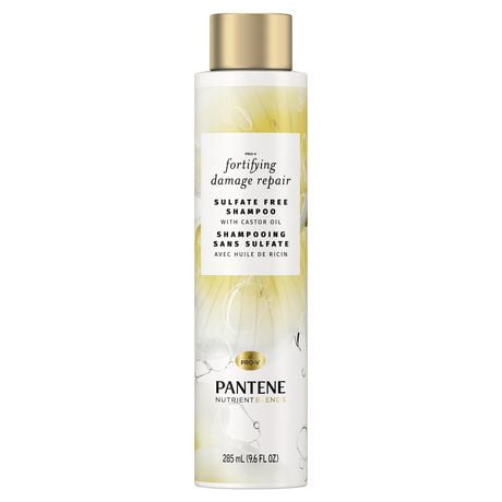 Pantene Castor Oil Nutrient Blends Sulfate Free Shampoo, Hair Strengthening Anti Frizz Damage Repair Shampoo, Safe for Color Treated Hair, 285 mL