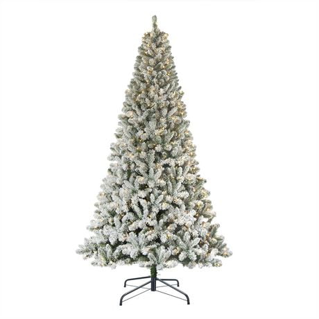 Holiday Time 9' Pre-lit Flocked Frisco Pine Christmas Tree, Green 