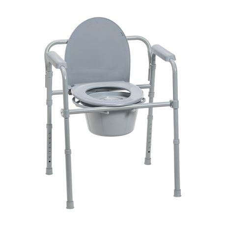 Drive Medical Gray Steel Folding Deep Seat Bedside Commode
