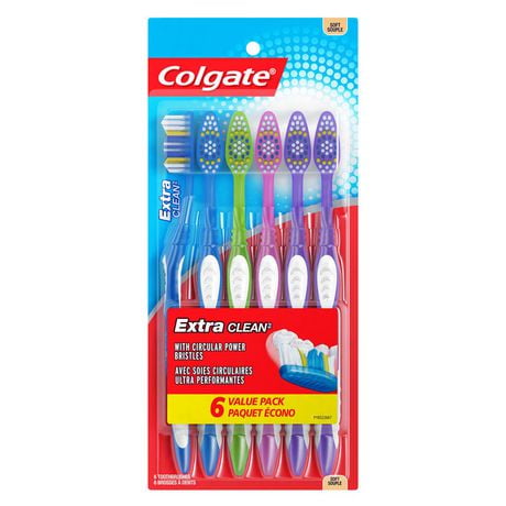 Paquet écono de 6 brosses à dents souples Colgate Extra Clean Paq. de 6