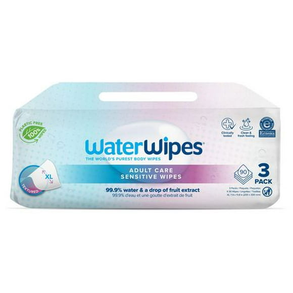 WaterWipes Lingettes Sensibles Soins Adultes, 90ct