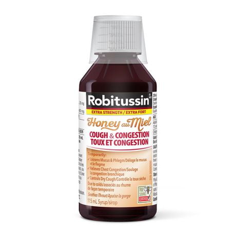 Robitussin Honey Extra Strength Cough & Congestion Syrup, 115 mL, Honey ...