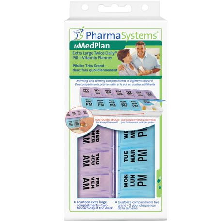 PharmaSystems Twice Daily Pill And Vitamin Planner, Extra-Large, Twice Daily Pill and Vitamin Planner, with extra-large compartments