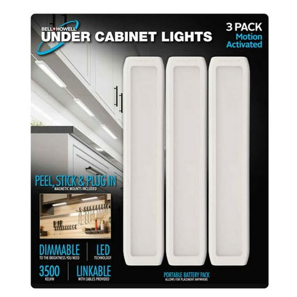Bell + Howell Under Cabinet Lights Motion Activated 3 Pack, 400 Lumens Each