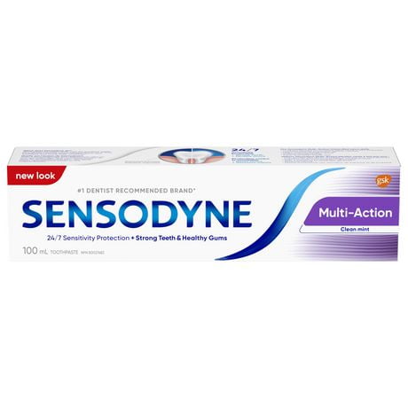 Sensodyne Multi-Action Toothpaste, Strengthens and Protects Sensitive Teeth, Clean Mint 100 mL, 100 mL Clean Mint