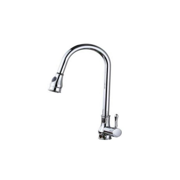 DROP Bath and Kitchen DR091023 Single Hole Brass Kitchen Sink Faucet with Round shape in Chrome color